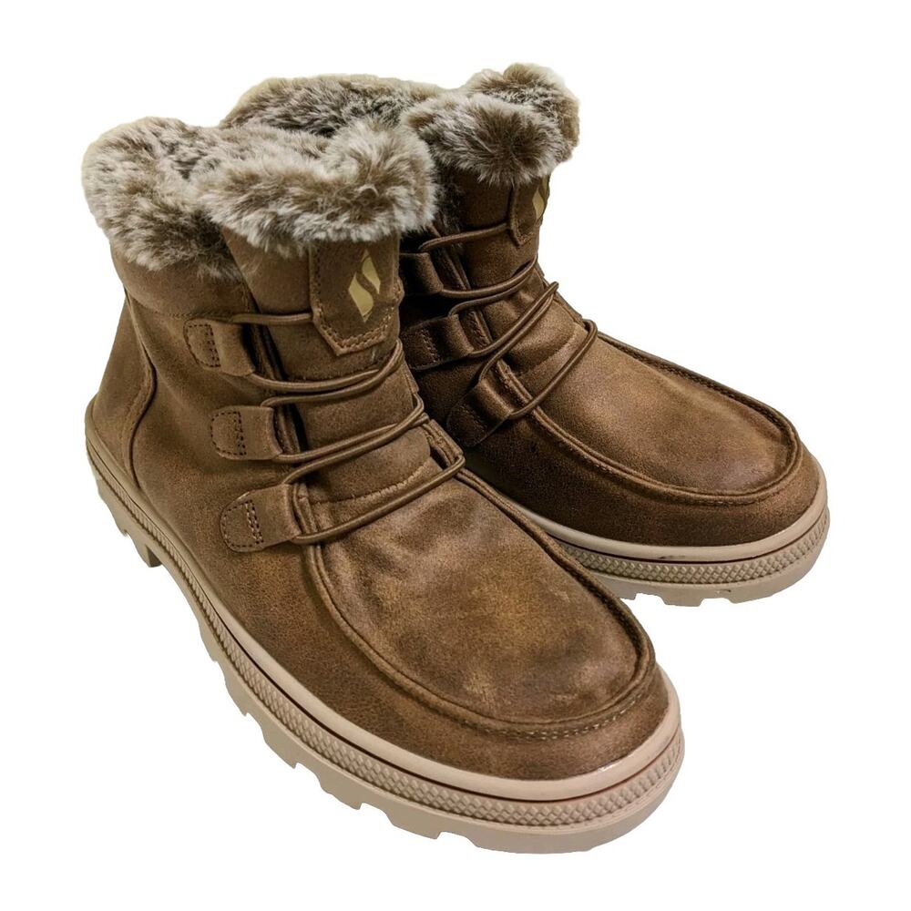Skechers Boots Womens 5.5 5 1/2 Roadies Cozy Snow Brown Lace Up Faux Fur 155208